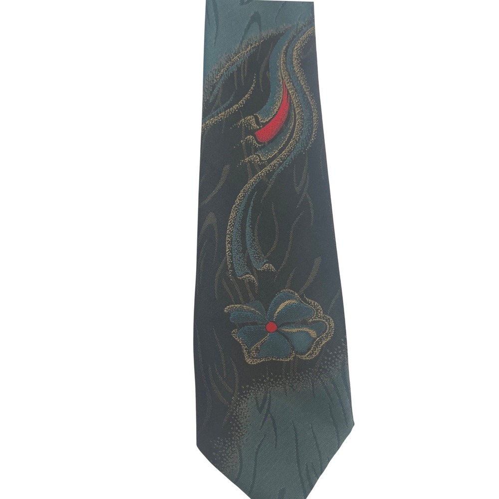 VTG Wembley MCM Abstract Organic Floral Blue Green Necktie Old Money Grandpacore